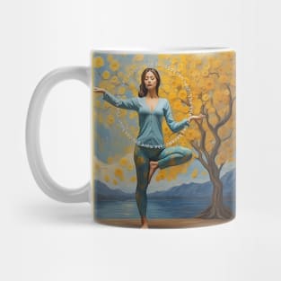 Woman Meditating in Yoga Tree Pose Mug